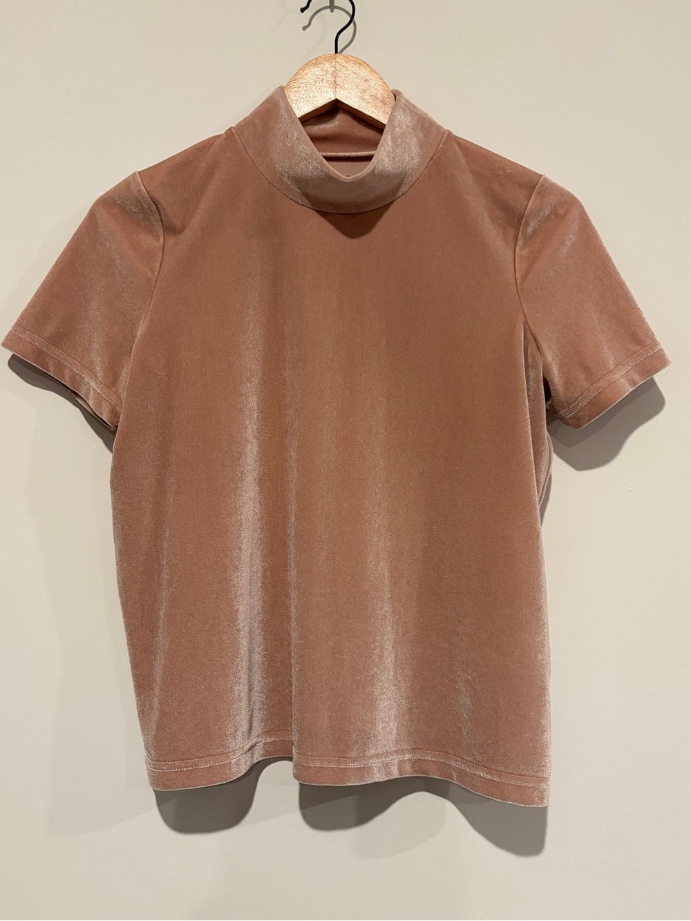 Madewell Size S Pink Velvet Mockneck Tee Short Sleeve Shimmer Winter Blouse Top
